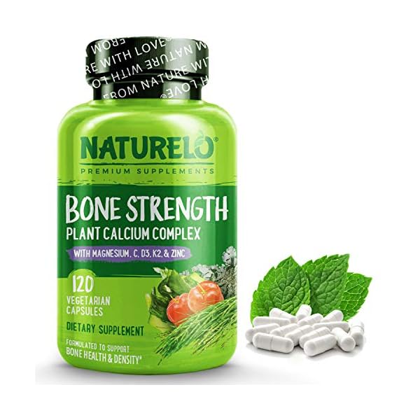 NATURELO-Bone-Strength-Plant-Based-Calcium-Magnesium-Potassium-Vitamin-D3-VIT-C-K2-GMO-Soy-Gluten-Free-Ingredients-Whole-Food-Supplement-for-Bone-Health-120-Vegetarian-Capsules NATURELO Bone Strength - Calcium Magnesium Supplement for Bone Health - Plant-Based, Whole Food Formula with Potassium, Vitamins C, K2, D3 - Non-GMO, Soy-Free, Gluten-Free - 120 Vegan Capsules