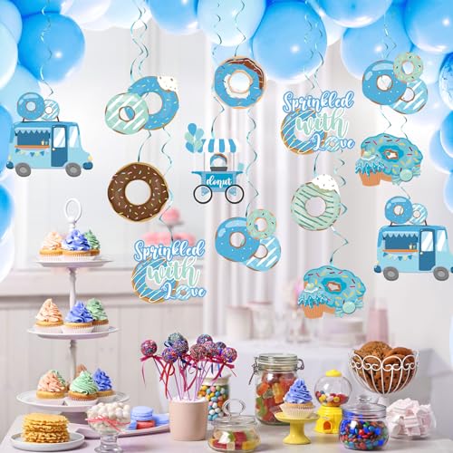 Image of 36 Pcs Baby Sprinkle Decorations for Boy Blue Donut Baby Shower Decorations Hanging Swirl for Boy Sprinkle Birthday Party Supplies