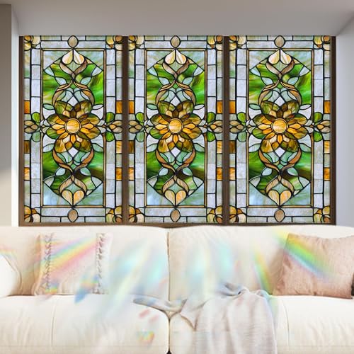 Image of Nuxovilar Gothic Green Yellow Grid Pattern Window Film 17.5x39.3 PVC