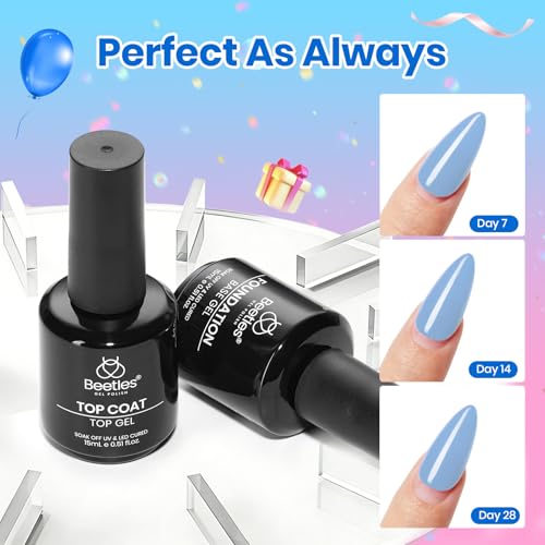 Beetles 2 Pcs 15ml No Wipe Gel Top Coat and Base Coat Set - Shine Finish and Long Lasting Soak Off LED Nail Lamp Gel Base Top Coat Stay Lock Shine Duo Finish Nail Art Design Manicure Gifts for Women - Image 6