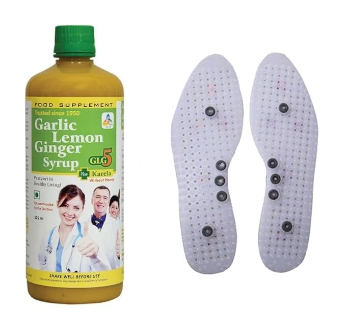 SKSB GLG5+ Karela Syrup made up of Garlic, Lemon, Ginger, Karela (Bitter Gourd), Turmeric & American Apple Cider Vinegar 525ml each with one No. Shoe Insole White for Acupresure of Body Organs-image-8