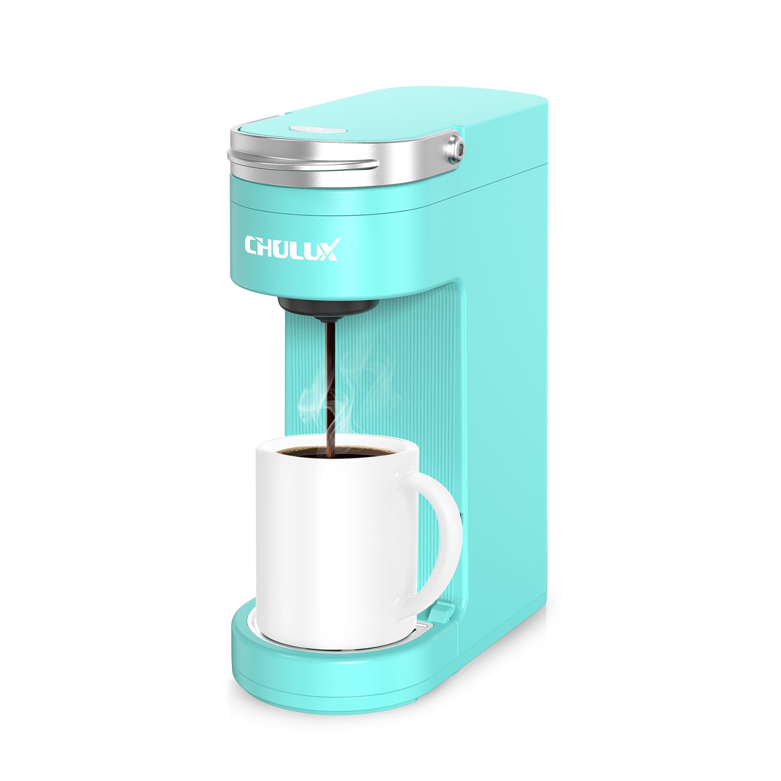 Slim Single Serve Coffee Maker for K Cup, Mini Travel One Cup Coffee Machine for Home, Desk, Kitchen and Bedroom, Fits Travel Mug, Cyan