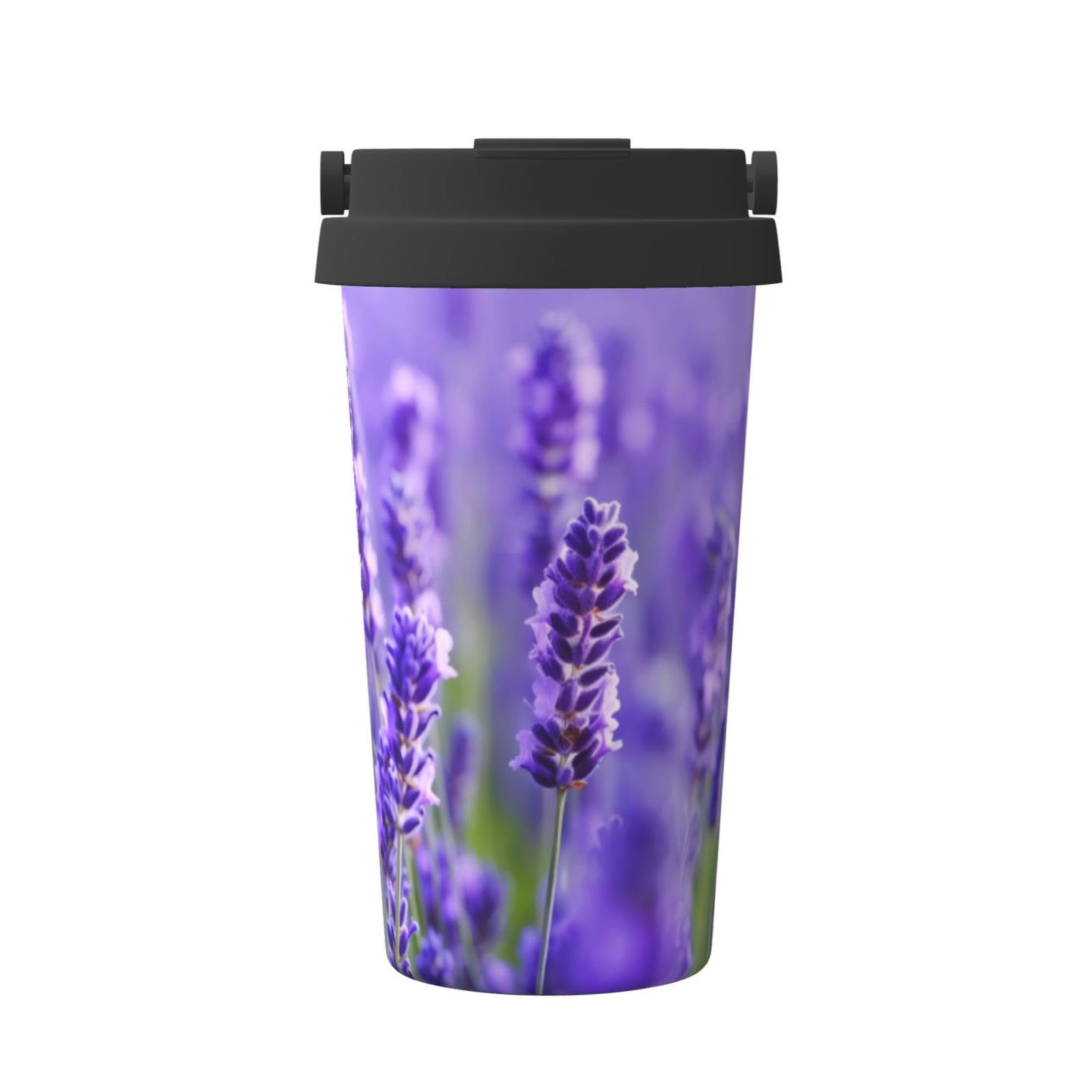 Cute Purple Lavender, Insulated Coffee Mug â€“ 17oz Double Wall Vacuum Stainless Steel Tumbler Cup with Leak-Proof Lid & Handle, Fashion Portable Travel Thermos Mug for Cold & Hot Drinks