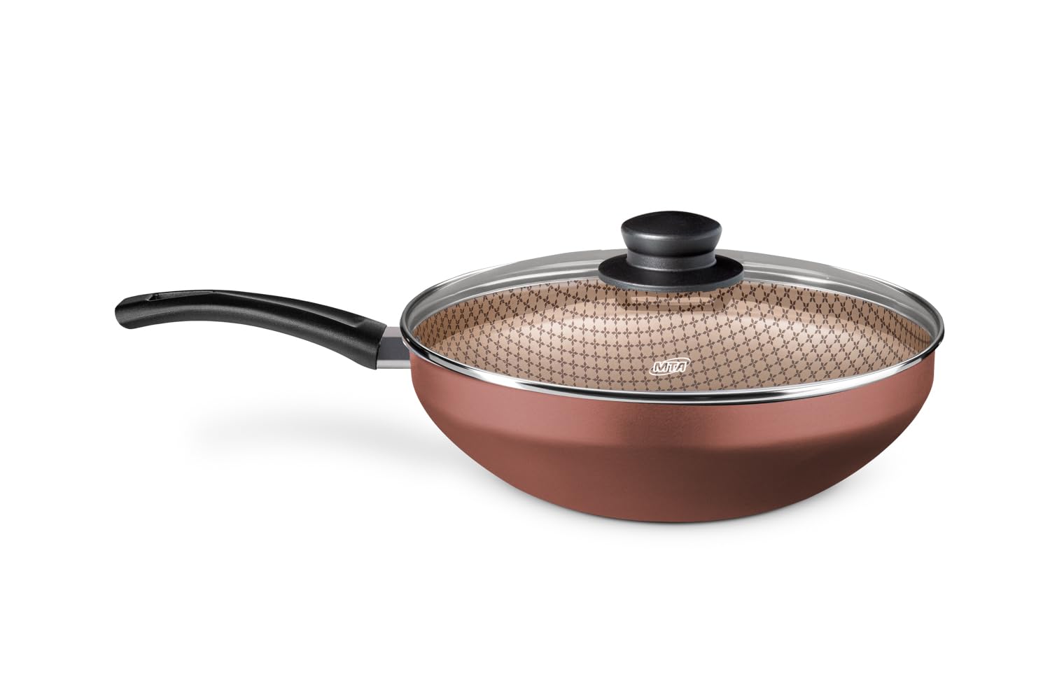 MTA - Panela Wok em Alumínio Revestido com Tampa de Vidro, Capacidade de 2,8L, nº 24, Cor