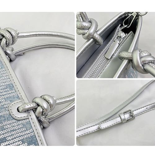 Sequin Purse Sparkly Denim Sequin Purse Mini Bucket Bag Shoulder Bags Zipper Trendy Gifts for Women Girls4