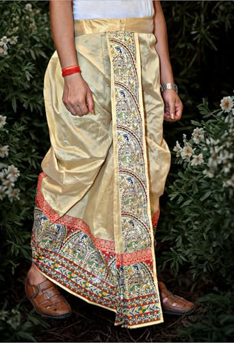 Image of Men's Ready to Wear Pant System Printed MAYUR PUCHHA Dhoti for Marriage, Pooja, Festival etc.(GC010)