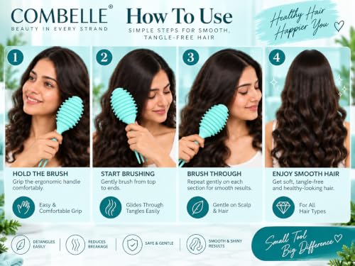 Image of COMBELLE Curl Defining Detangler Brush for Curly Hair - Vegan Fiber & Nylon Bristle Paddle Brush with Comb Handle for Frizz-Free Styling & Scalp Massage