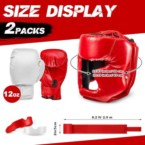 Image of Kanayu 14 Pcs Boxing Gloves and Headgear Set for Beginners Youth 16 Ounce Boxing Gloves Headgear Helmet Hand Wraps Mouth Guards Equipment for Beginners Training Equipment Gifts