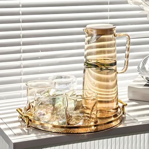 Image of Wringo Premium 7pc Crystal Water Jug with Glass Set and Jug Set Combo,Freezer Safe and Dishwasher Safe (6 Pieces Glasses 200ML and 1 Water Juice Jug 1 Liter), Transparent, Glass and Jug Set (WS-05)