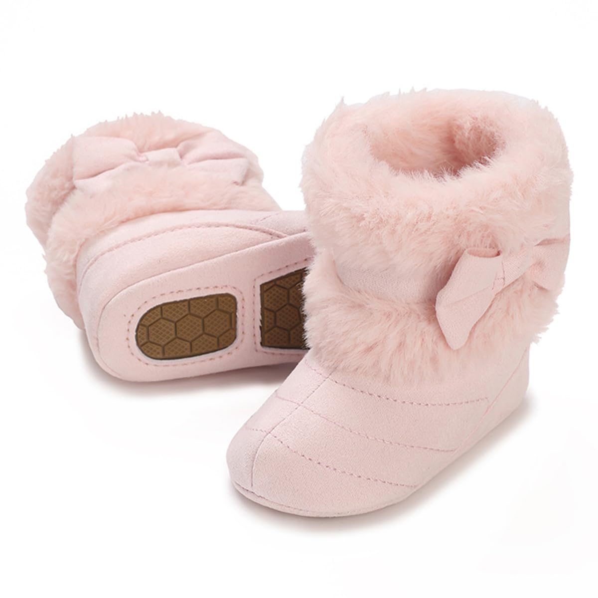 E-FAK Baby Boy Girl Boots Newborn Shoes Winter Snow Bowknot Anti-Slip Soft Sole Warm Infant Toddler Prewalker Booties(12-18 Months, B/Pink)