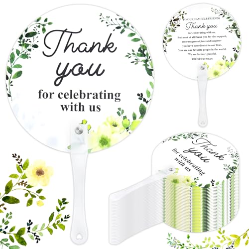 FunYat 50pcs Hand Fans - Wedding Thank You Guest Gift with Handle for Bridal Party Decoration