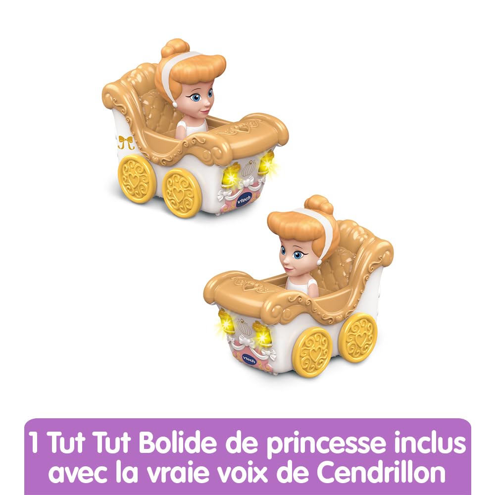 VTech - Tut Tut Bolides Disney Princesses, Le Château-Toboggan Enchanté avec Carrosse de Mariage de Cendrillon, Circuit Voitures, 2 Zones Magiques, Cadeau Enfant de 1 an à 5 Ans - Contenu en Français