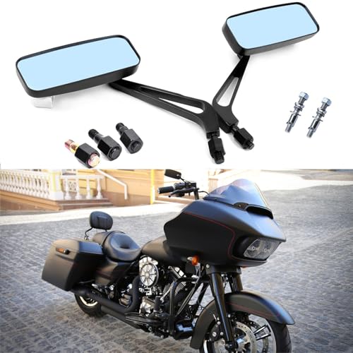 8mm/10mm Black Motorcycle Rectangle Handlebar Rearview Mirrors Compatible with Harley Street Glide Road King Softail Sportster Iron 883 XL1200 Chopper Softail