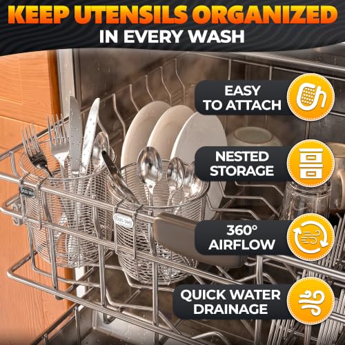 Image of 2 Pcs Dishwasher Chopstick Basket, Utensil Holder, Compact 4.13 & 4.7 In