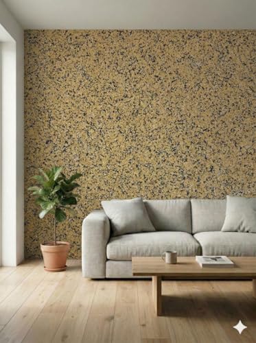 Image of Marble Texture Paint, 3D Designer Stone and Granite Luxury Finish, Washable Water Resistant Acrylic Emulsion, Interior Exterior Ready to use (Yellow - Black)