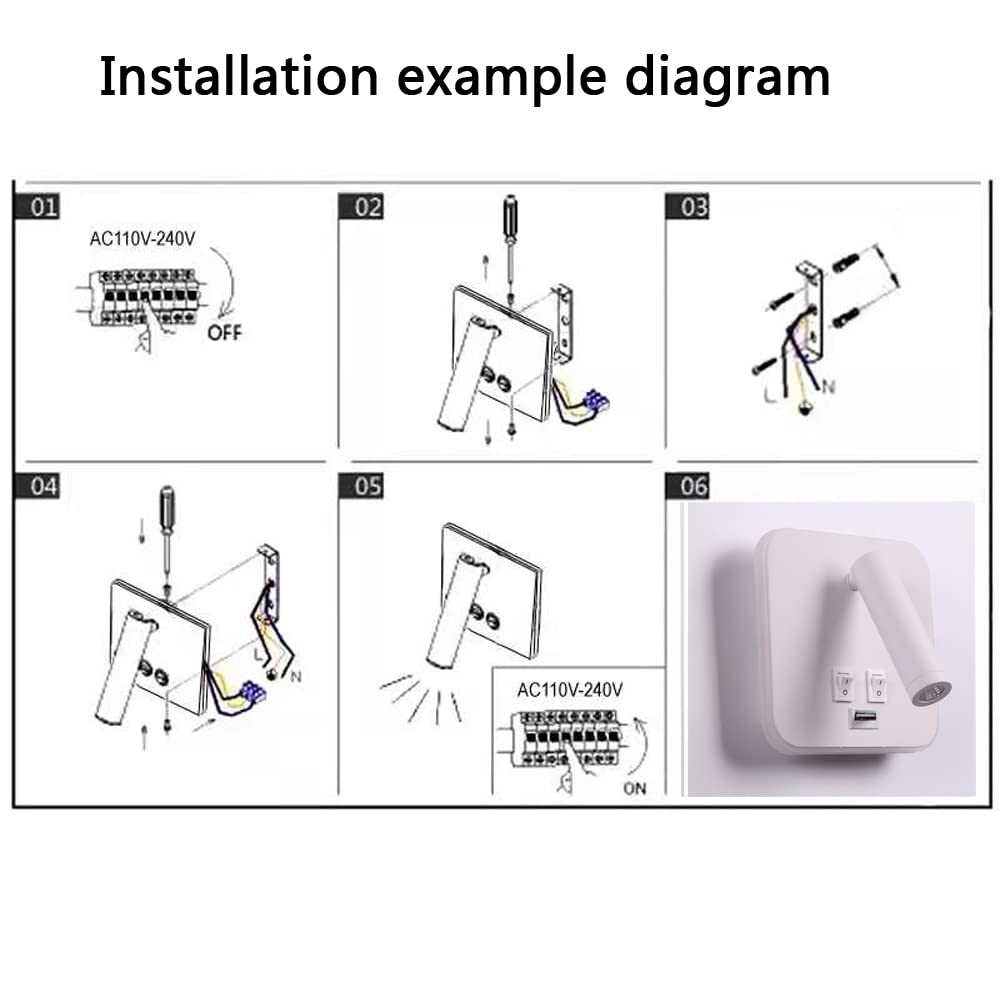 Bañador de pared Dormitorio Interruptor volvible Puerto de carga USB apliques de lectura de pared cama Iluminación de Pared cabecera 360 gradosgiratoria Blanco Cálido 3000K (3W + 10W)