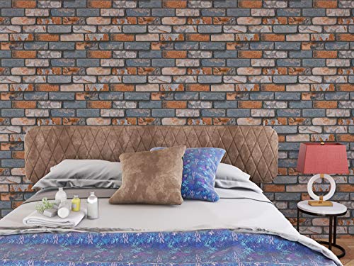 Image of DWELLSINDIA Vintage Bricks Self Adhesive Peel and Stick PVC Wallpaper Waterproof, Scratch Resistant, Laminated (41CM X 244CM, Grey & Rust, Matt)