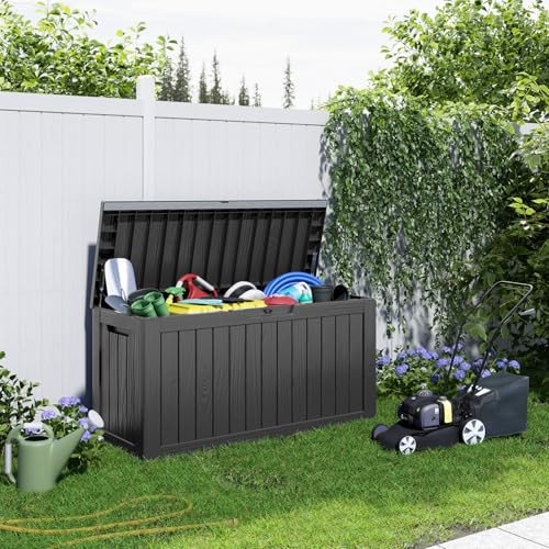 image for PatioZen 80 Gallon Resin Deck Box, Lockable Patio Outdoor Storage Box 