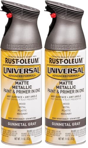 Image of Rust-Oleum 353091 Universal All Surface Metallic Spray Paint, 11 oz, Matte Gunmetal Gray (Pack of 2)