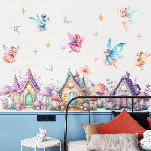Vinilo Decorativo Princesa Mariposa con Castillo y Flores miniatura 3