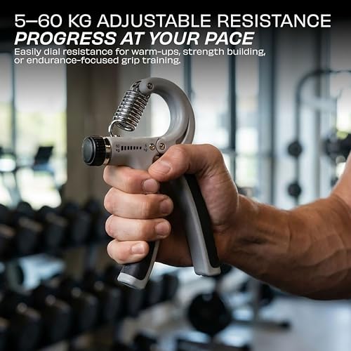 Image of Nivia Hand Grip 2.0 for men and women with 5 to 60 kg adjustable resistance, Steel spring, Anti-slip grip, Durable, Grip For Forearm Strength Training (Grey)