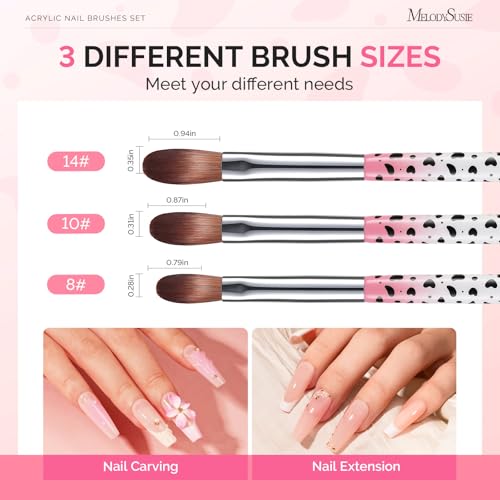 Image of MelodySusie 3Pcs Acrylic Nail Brush Set, Size 8 /10 /14