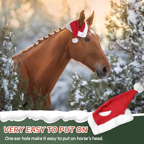 Image of Santa Hat for Horse Equestrian Christmas Holiday Fleece Cap with Jingle Bell,Pet Costumes Christmas One Ear Slip On