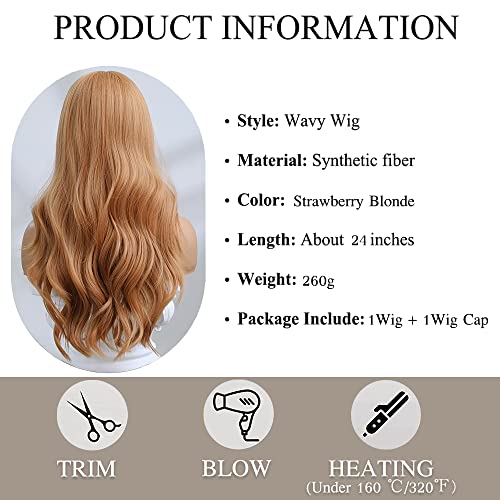 Esmee Long Wavy Strawberry Blonde Wig for Women Natural Synthetic Hair Heat Resistant Wigs for Daily Party Cosplay-24 Inches - Image 4