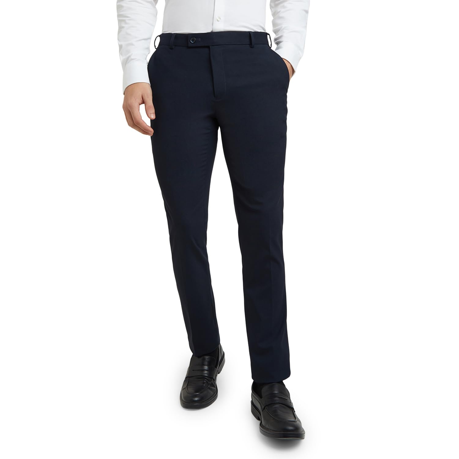 Men Slim Fit Poly Viscose Blend Flat Front Formal Trouser