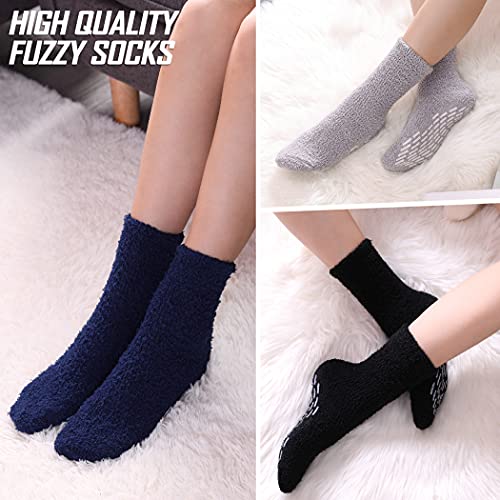 Image of FNOVCO Non Slip Socks for Women Winter Warm Cozy Fuzzy Slipper Socks Soft Fluffy Hospital Socks with Grips