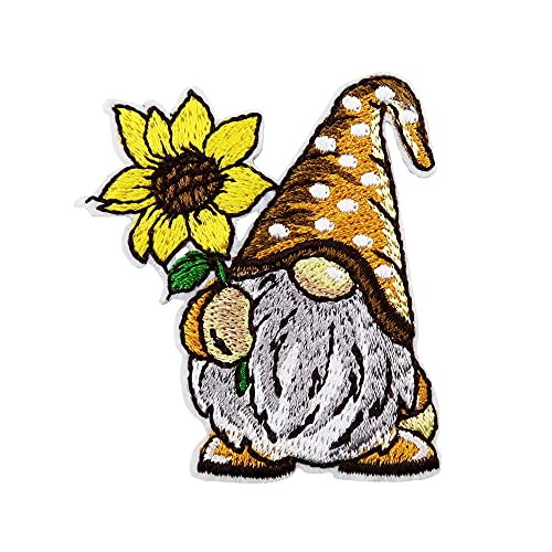 Gnome with A Sunflower Embroidered Iron On Patch