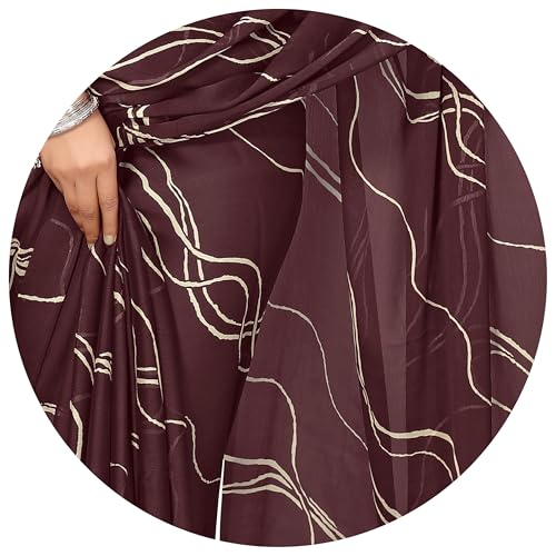 Image of MIRCHI FASHION Saree for Woman Chiffon Georgette Geometric Printed | Lightweight Farewell and Women's Office Sari with Blouse Piece