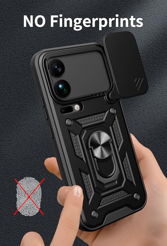 Image of Heavy Duty Back Case Cover for Xiaomi 17 Pro Max 5G, Shockproof Xiaomi 17 Pro Max Back Cover, Ring Case with Kickstand and Camera Protection Shutter - Black