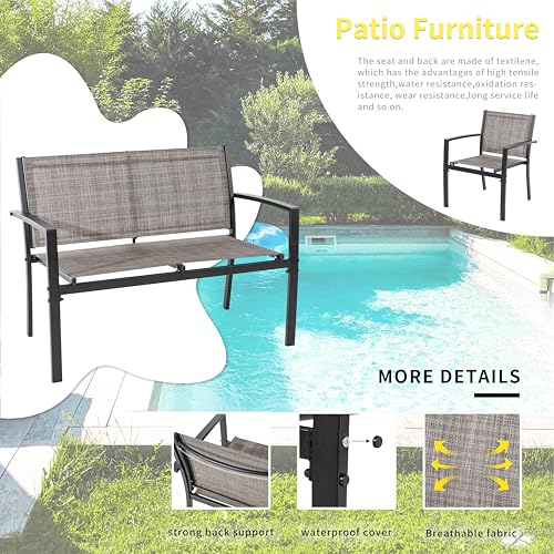Image of Shintenchi 4 Pieces Patio Furniture Set All Weather Textile Fabric Outdoor Conversation Set, with Glass Coffee Table, Loveseat, 2 Single Chairs for Home, Garden, Lawn, Porch(Light Brown)