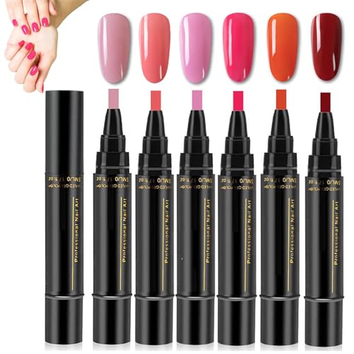 6PCS Polish Nail Polish Pens Nail Polish Pens Nail Varnish Pens 3 In 1 Gel Nails Polish Pen Set Non UV Gel Nails Polish Crafts Pen DIY Nail Pens for Girls and Ladies