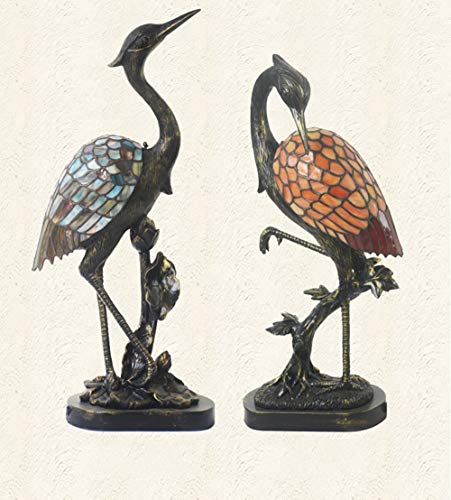 Litfad Tiffany Crane Bird Table Light Retro Stained Glass&Resin 1 Light Desk Lamp Vivid Brass Table Lamp Night Light Led Bedside Nightstand Lamp For Bedroom Living Room Hotel Office - Colorful #TOP5