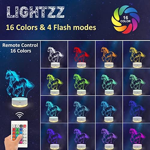 Horse Night Light, Horse Gifts for Girls with Remote + Touch 16 Color Flashing Changing + Timer Desk Lamps Kids Room Decor Best Festival Birthday Gifts