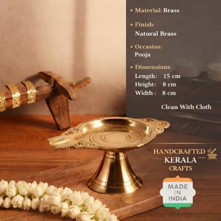 Image of Kerala Crafts Pure Brass Abhishek Patra Tray Plate with PurnaPatra Stand-Mandir Chowki Table Stool for GOD Idols|Somasutra Peetam Tirumanjanam for Diwali Home Temple Pooja (Size (CM) :15 x 8 x 8)