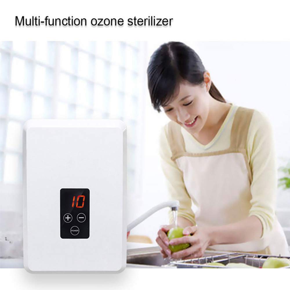 Generador ozono con Pantalla de visualización, Frutas y verduras Ozonizador de desintoxicación, Purificador Hogar con Temporizador para Matar Bacterial/Eliminación Olor/Vajilla Desinfección