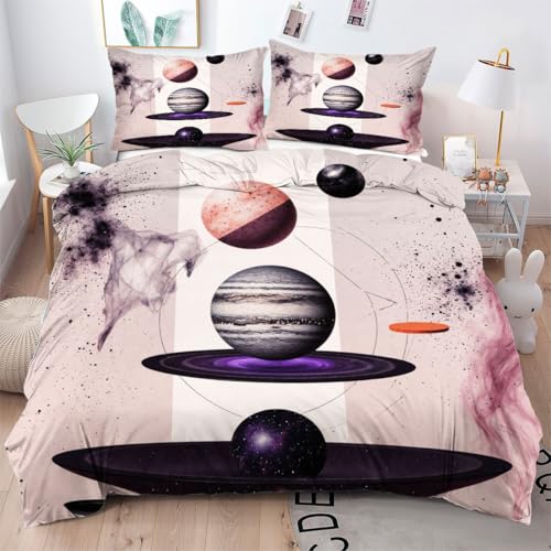 ZZXHG Funda Nordica 150x200 Planeta Colorido, Funda de Edredón Cama 90 Infantil de Microfibra, Juego de Ropa de Cama para Niños Niñas con Cremallera y 2 Funda de Almohada 50x75 cm