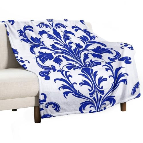 Elegant Blue Floral Pattern Throw Blankets for Couch,Super Soft Fleece Blanket Plush Throw and Blanket Cozy Fuzzy Bed Blankets Microfiber Flannel Blankets for Bed, Sofa-50
