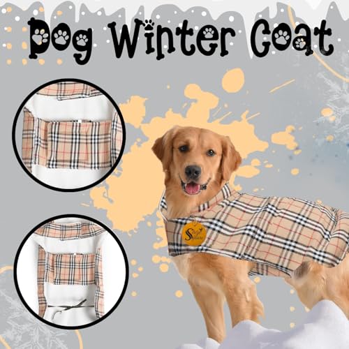 Image of Sage Square Winter Coloured Dog Coat - All-Weather Protection, Windproof, Waterproof Cozy Fleece Lining, Adjustable Straps, Durable Construction, Stylish, Comfortable, Jacket (Cream & White, XX-Large)