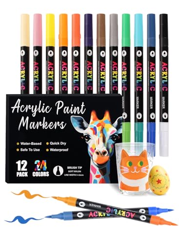 アクリルマーカーペン セット 48色24本 カラーペン 水性 毒性無し 防水 速乾 耐光 プラ板/ガラス/陶器/木材/布/石に書ける ハンドメイド DIY 子供用 学校 絵画教室 プレゼントのサムネイル