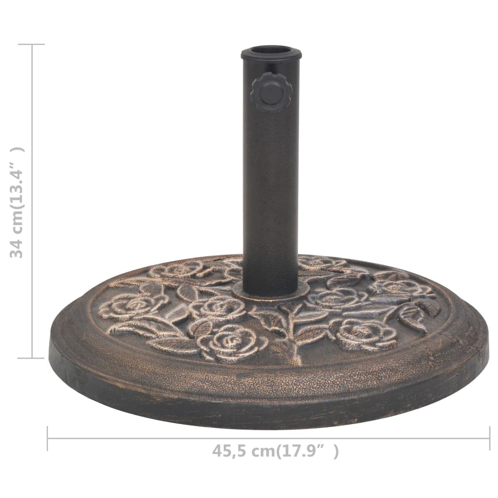 Supporto per ombrellone altamente decorativo in resina resistente alle intemperie, effetto bronzo, 9 kg, con bulloni di bloccaggio per tubo da 57 mm, include due adattatori per aste da 38 e