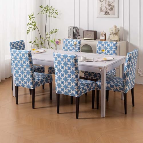 Image of House of Quirk Elastic Chair Cover Stretch Removable Washable Short Dining Chair Cover Protector Seat Slipcover (Pack of 1, Indigo Motif)