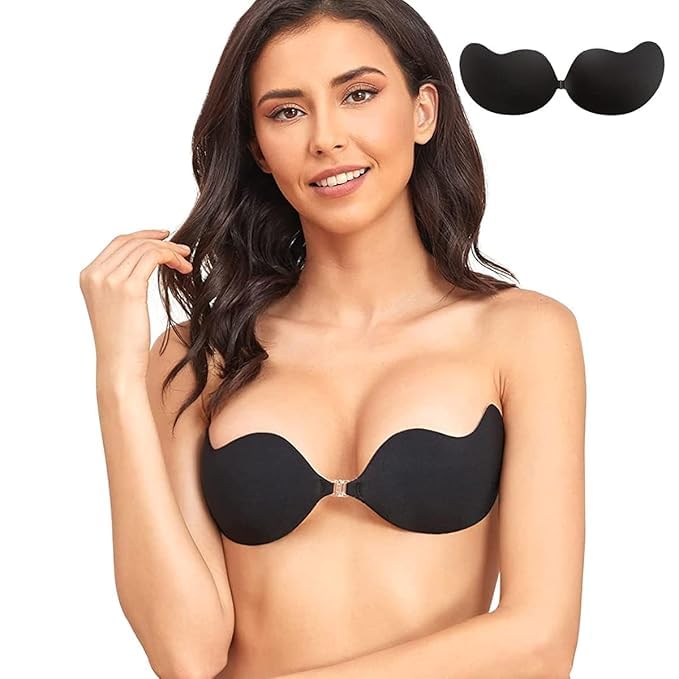 SHOPING Now 1 Pair Silicone Wire Free Stick-On Bra Padded, Adhesive Bra Strapless Silicone Invisible Push Up Reusable Self Sticky Bra for Backless Dress Stick on Bra Sticky Bra Backless Black-picture-33