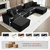 ivoros 150 Inch Modular Sectional Sofa Couch, Oversized Modern Cloud Couch for Living Room, U Shape Couches with 2 Ottomans, USB Ports and Cup Holders, Black Corduroy Boneless Sofas, Sofa in a Box