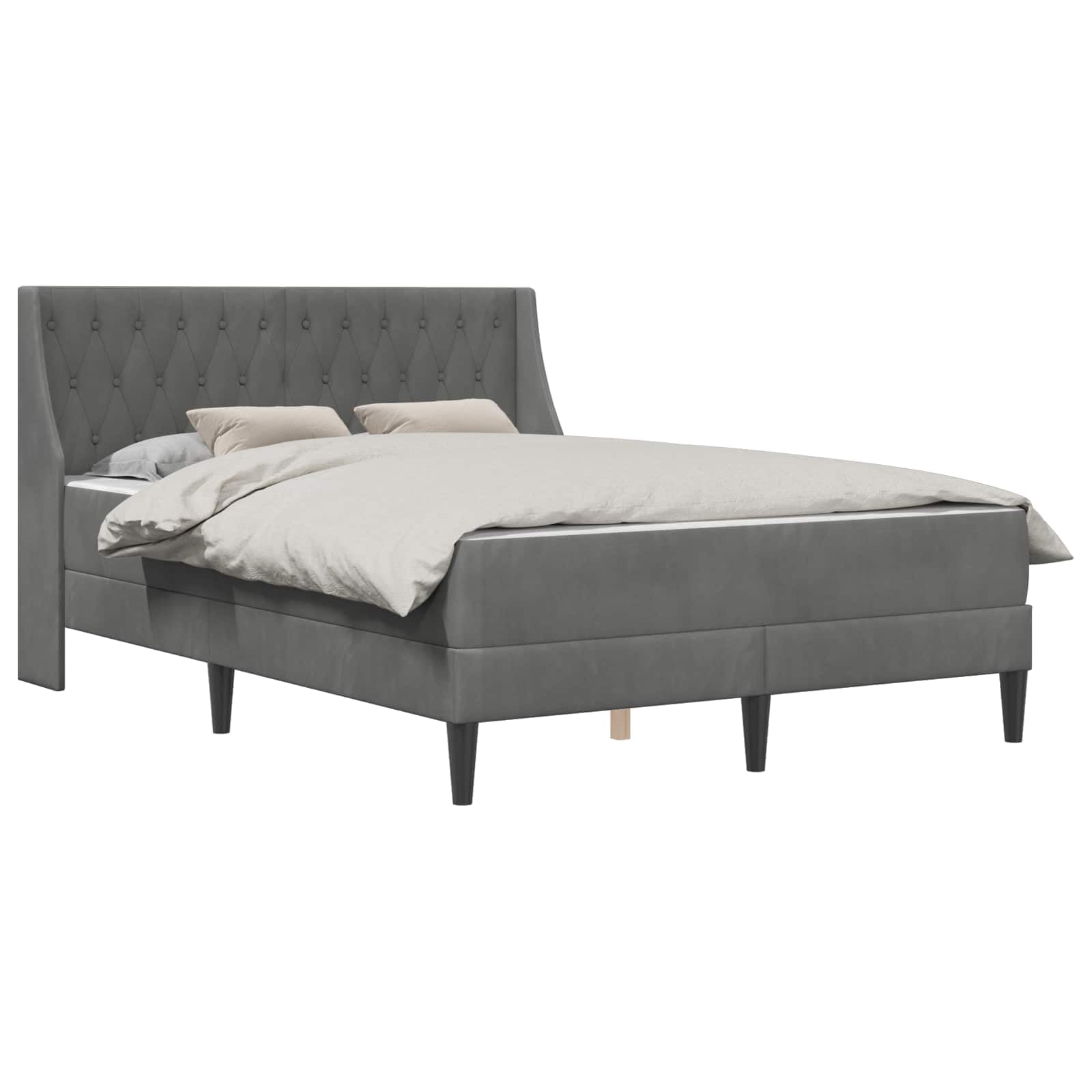 Hothingwell Ciemnoszara aksamitna rama łóżka 140x190 cm z materacem piankowym, nowoczesny design ze stałymi listwami, czarne plastikowe nóżki, łatwa pielęgnacja