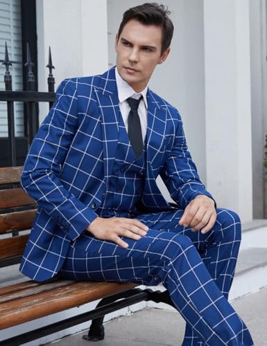 Wangyue Mens Suit Slim Fit 3 Piece Plaid Suits for Men Wedding Checked Prom Tuxedo Formal Business Dress Dinner Party3
