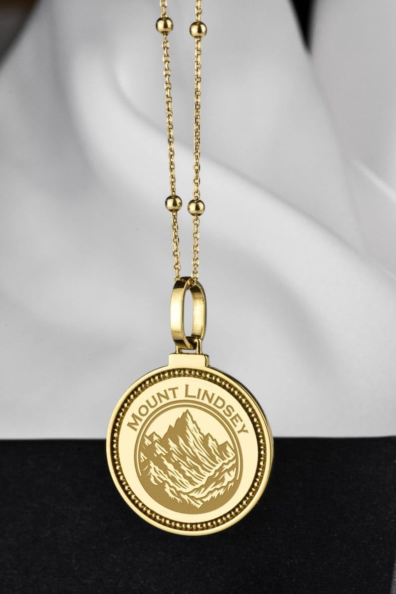 Mount Lindsey Engraved Pendant Necklace - 14K Gold Plated 925 Sterling Silver Round Medallion With 18 Inch Cable Chain. 28mm Pendant for Men & Women |GH_PENK_2733